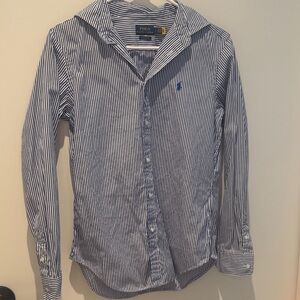 Polo by Ralph Lauren Women’s White and Blue Pinstripe Shirt